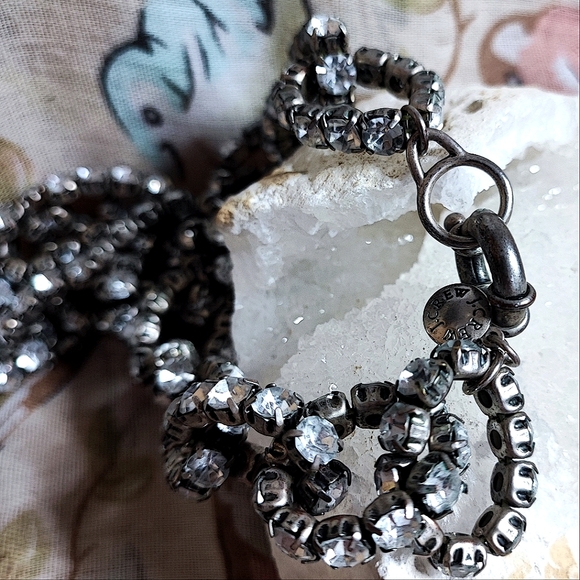 J. Crew Brushed Pewter Colored Prong Set Clear Rhinestone Link Chain Necklace - Picture 4 of 10